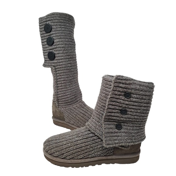 UGG Shoes - Ugg Classic Cardy Boots Slippers Button Detailed Knit Grey Women's 7 EU 38